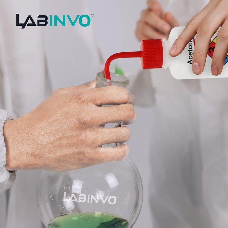 LINVO 4pcs of Acetone Wash Bottles, Vol.500ml (17oz), Narrow Mouth, Self-Venting Safety Wash Bottles, LDPE Material, IN-WBA500 - Image 4